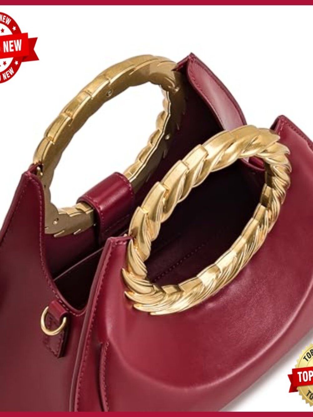 Vegan Leather Top Handle Satchel Bag with Adjustable Crossbody Strap - Picture 4 of 4